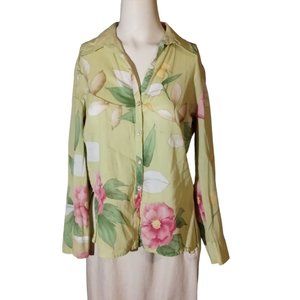 J.H COLLECTABLE women's Floral print long sleeve mother of Pearl button down S